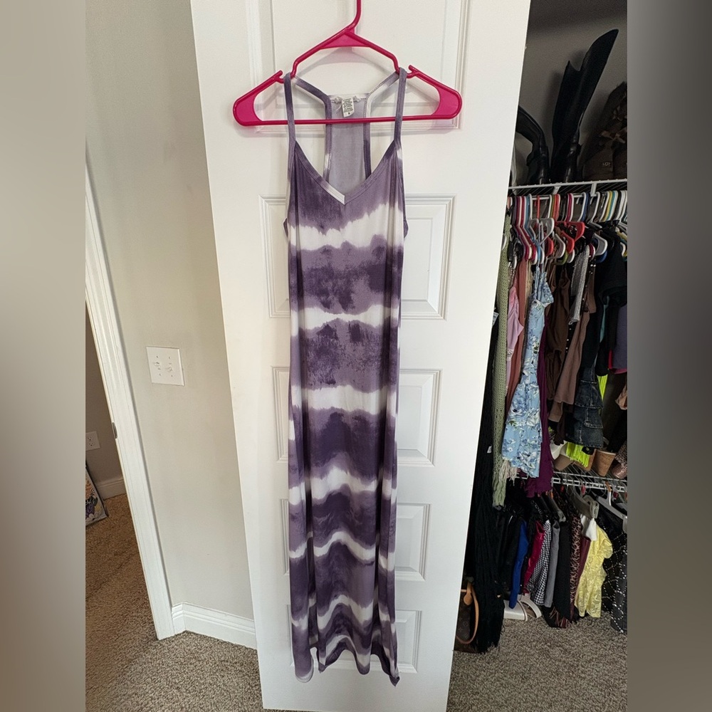 Tie-Dye Purple and White Maxi Dress